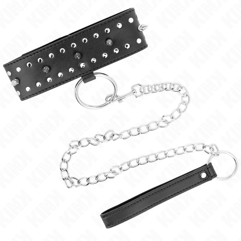 Collare BDSM con Guinzaglio Kink — Borchie Argento, Regolabile