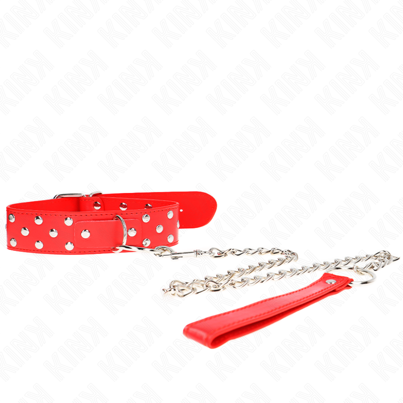 Collare BDSM con Anello e Rivetti Kink — Rosso, Regolabile