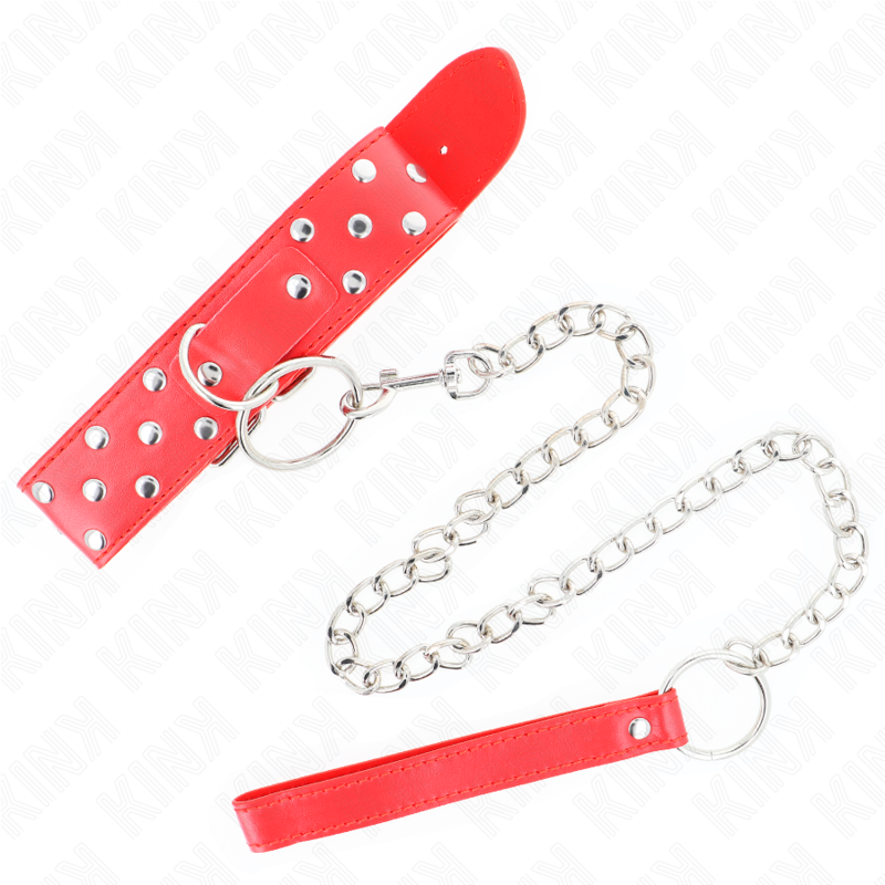 Collare BDSM con Anello e Rivetti Kink — Rosso, Regolabile