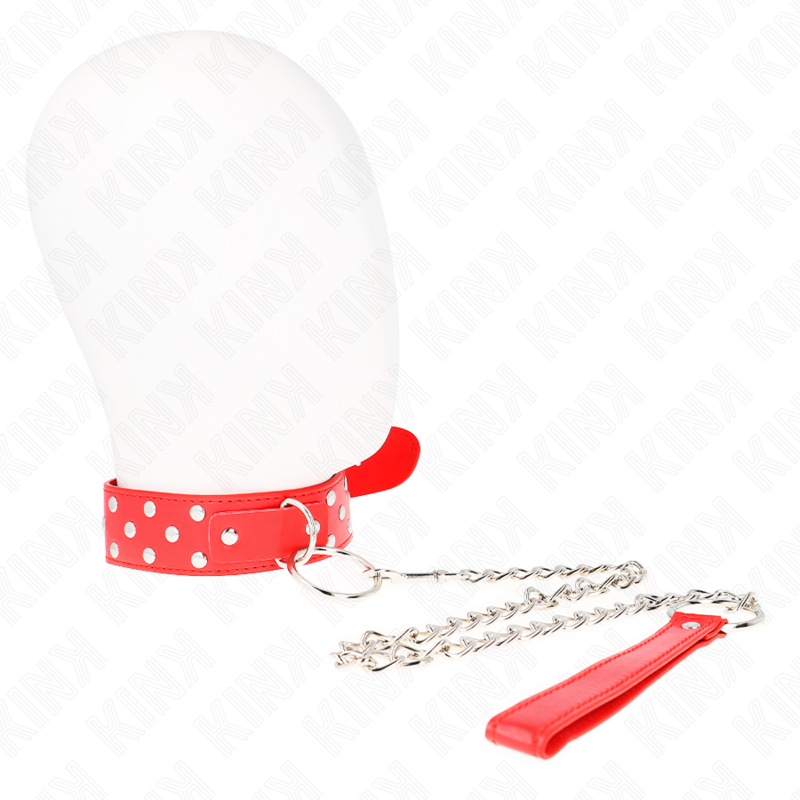 Collare BDSM con Anello e Rivetti Kink — Rosso, Regolabile