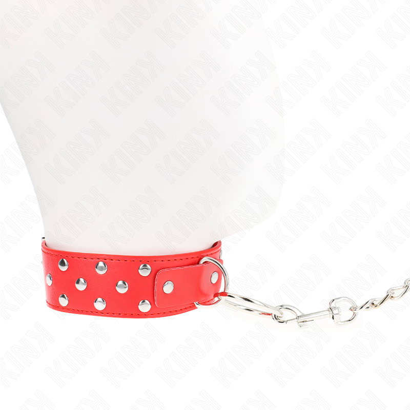 Collare BDSM con Anello e Rivetti Kink — Rosso, Regolabile