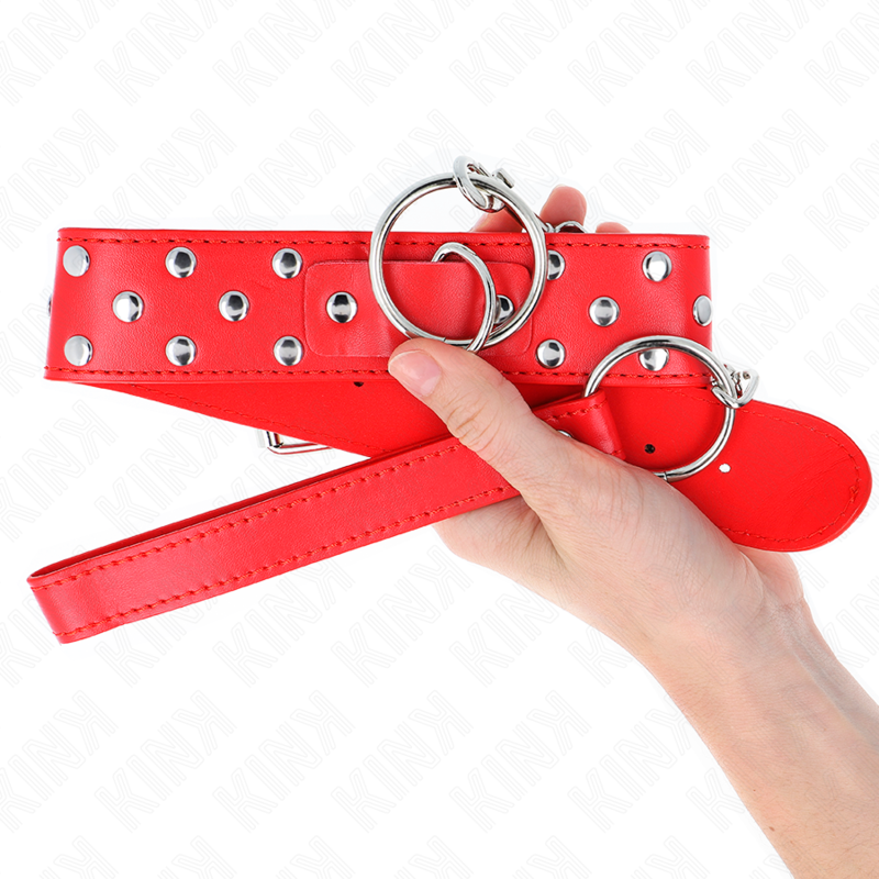 Collare BDSM con Anello e Rivetti Kink — Rosso, Regolabile