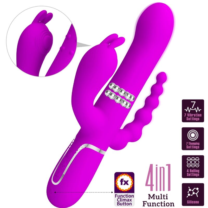 Vibratore Rabbit Triplo Pretty Love Cammy — 4 in 1, Rosa