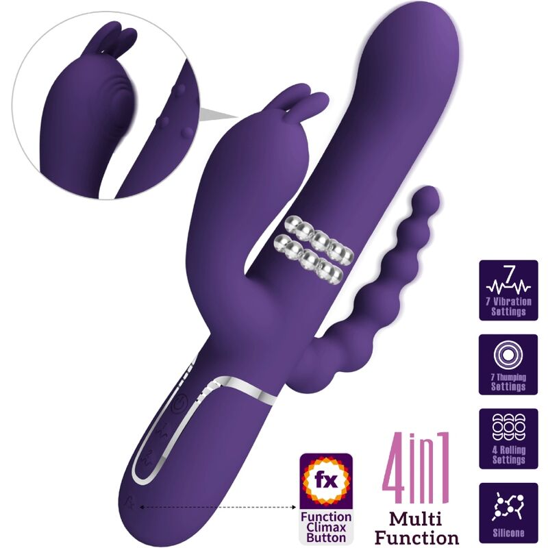 Vibratore Rabbit Triplo Pretty Love Cammy — 4 in 1, Viola