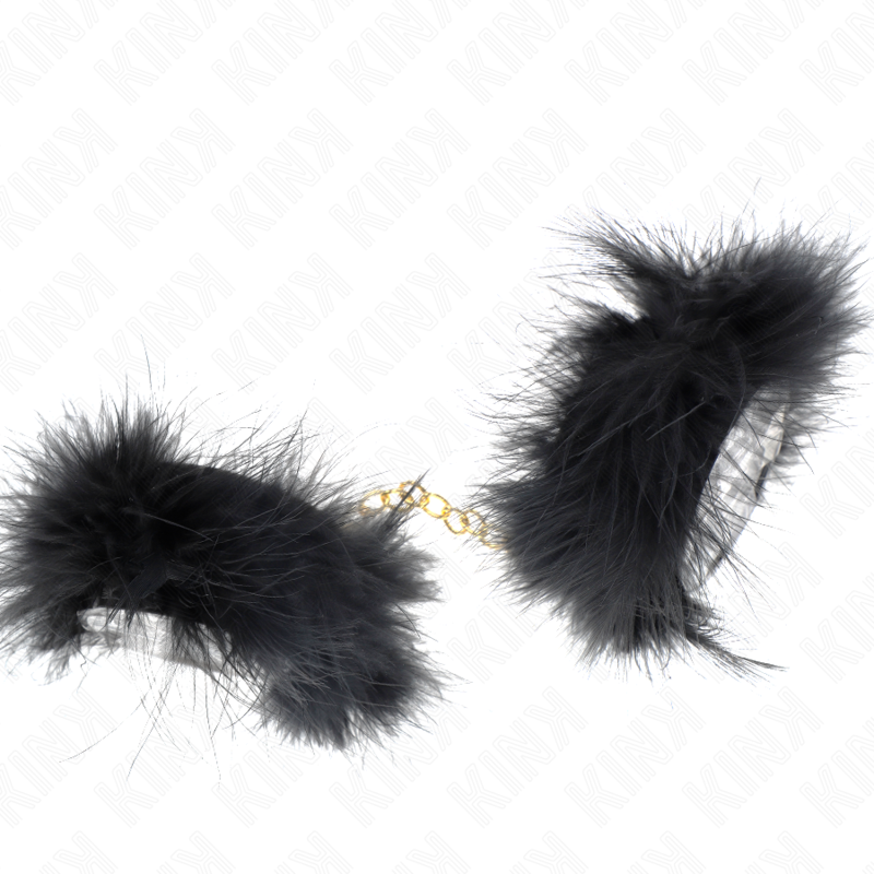 Manette BDSM con Piume e Catena Dorata Kink — Polsini Morbidi