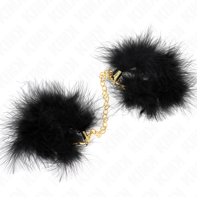 Manette BDSM con Piume e Catena Dorata Kink — Polsini Morbidi