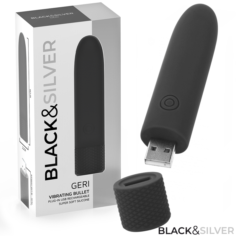 Uovo Vibrante USB Black&Silver Geri — 8 Vibrazioni, 10 cm