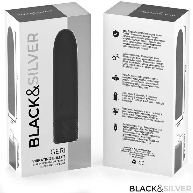 Uovo Vibrante USB Black&Silver Geri — 8 Vibrazioni, 10 cm