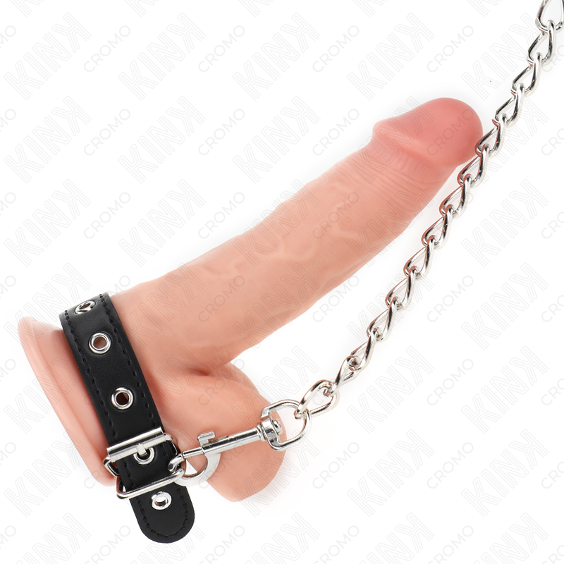Anello Fallico in Pelle con Catena KINK Ring Power — BDSM