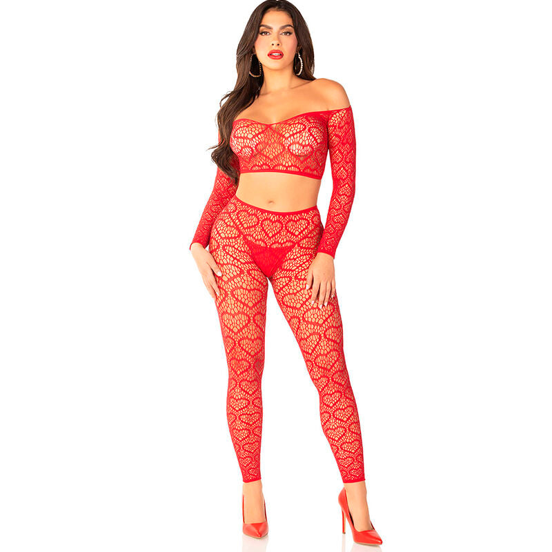 Lingerie Sexy Crop Top e Calze Leg Avenue — Rosso, Taglia Unica