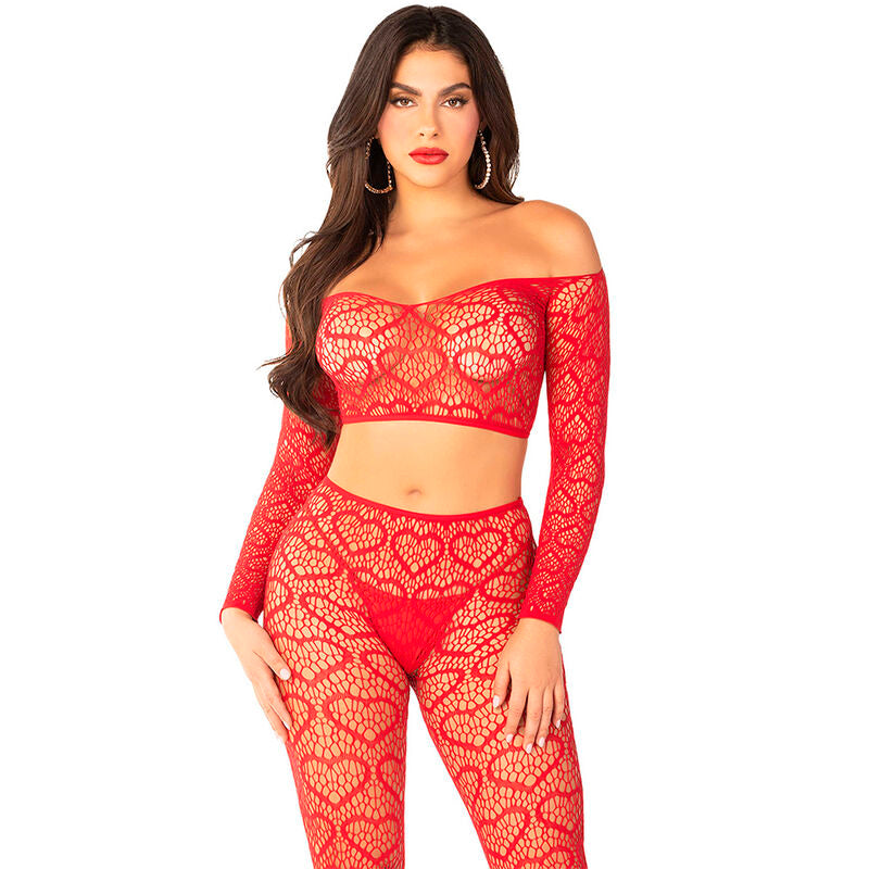 Lingerie Sexy Crop Top e Calze Leg Avenue — Rosso, Taglia Unica