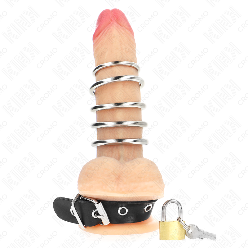Anello Fallico in Pelle BDSM Kink Ring Power — 5 Anelli Metal