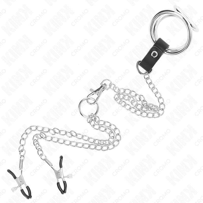 Anello Fallico Triplo con Clip Capezzoli Kink Ring Power — Metallo