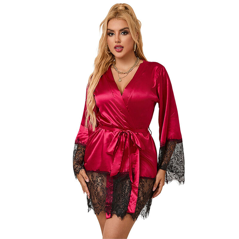 Lingerie Sexy Subblime Pigiama in Pizzo e Perizoma — Rosso L/XL