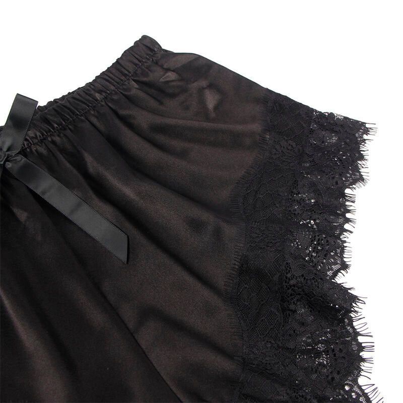 Vestaglia in Seta con Pantaloni Pizzo Subblime — Nero L/XL