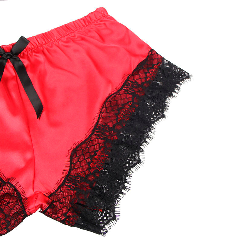 Vestaglia con Pantaloni in Pizzo Subblime — Seta, Nero/Rosso L/XL