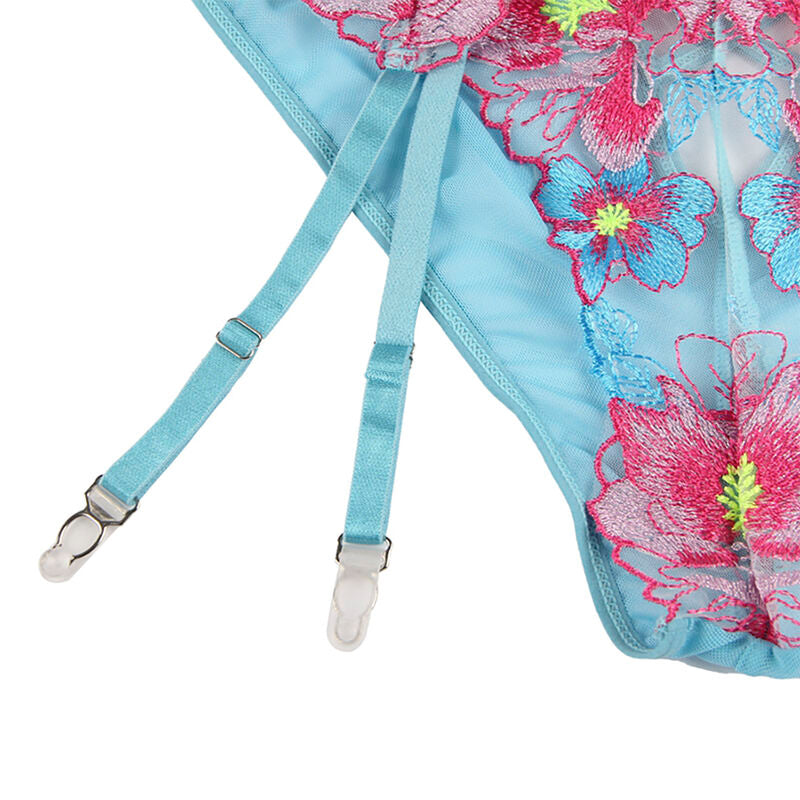 Lingerie Sexy Floreale Subblime — Reggiseno + Slip con Cintura S/M