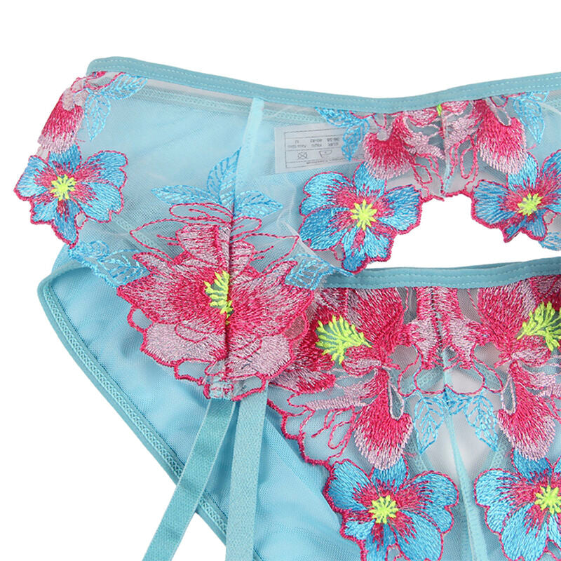 Lingerie Sexy Floreale Subblime — Reggiseno + Slip con Cintura S/M