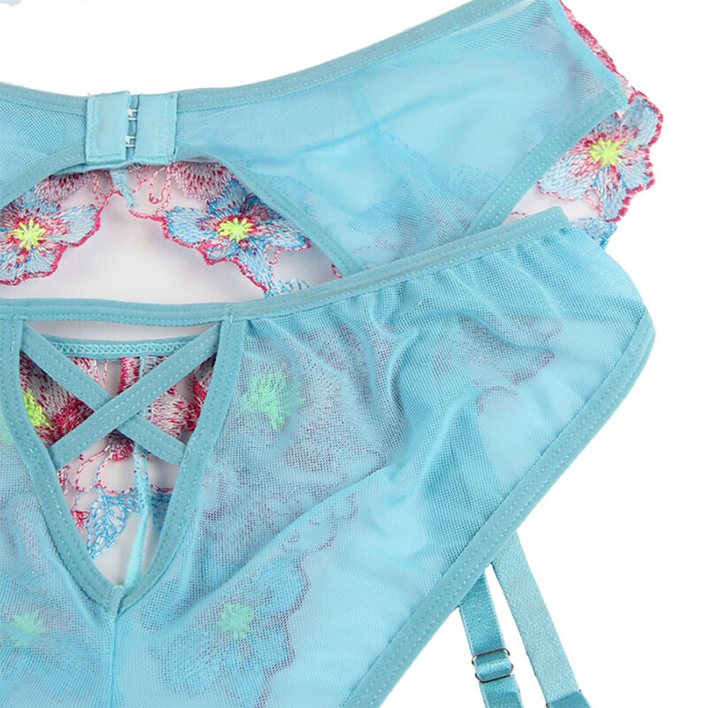 Lingerie Sexy Floreale Subblime — Reggiseno + Slip con Cintura S/M