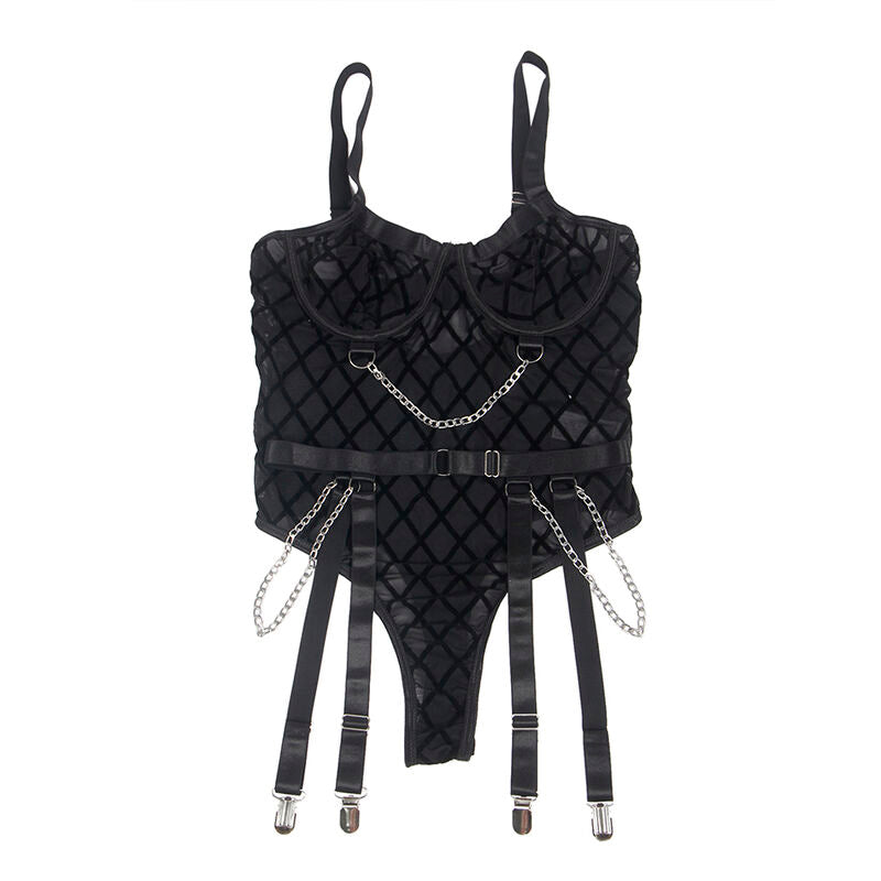Body Erotico con Catene e Reggicalze Subblime — Nero L/XL