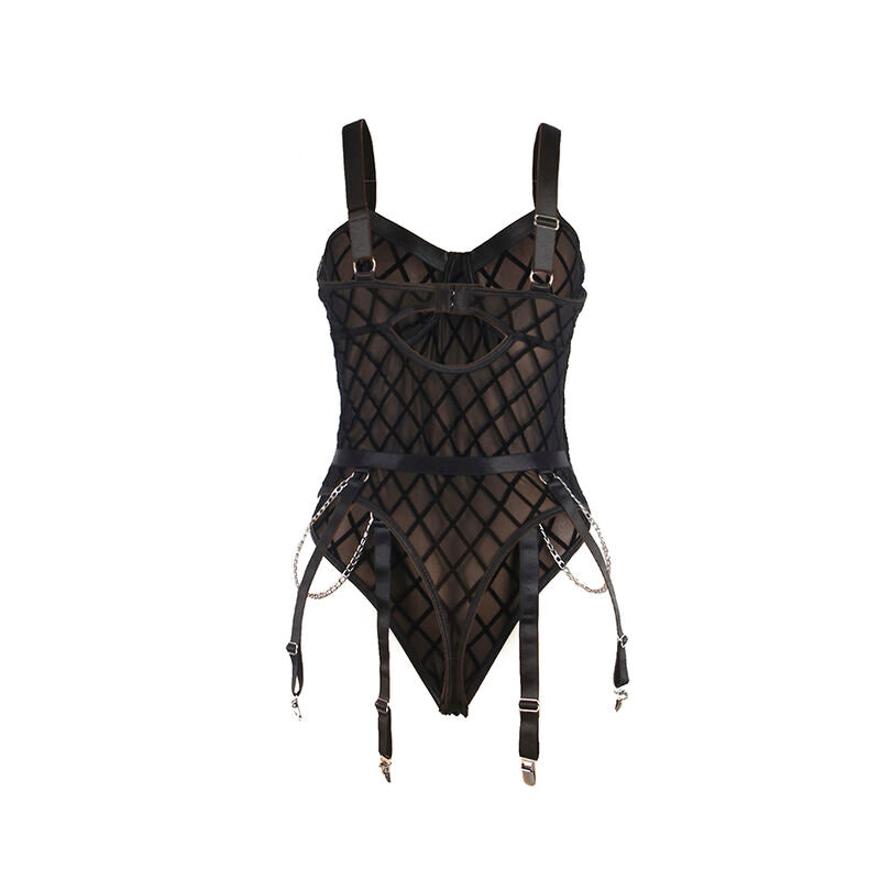 Body Erotico con Catene e Reggicalze Subblime — Nero L/XL