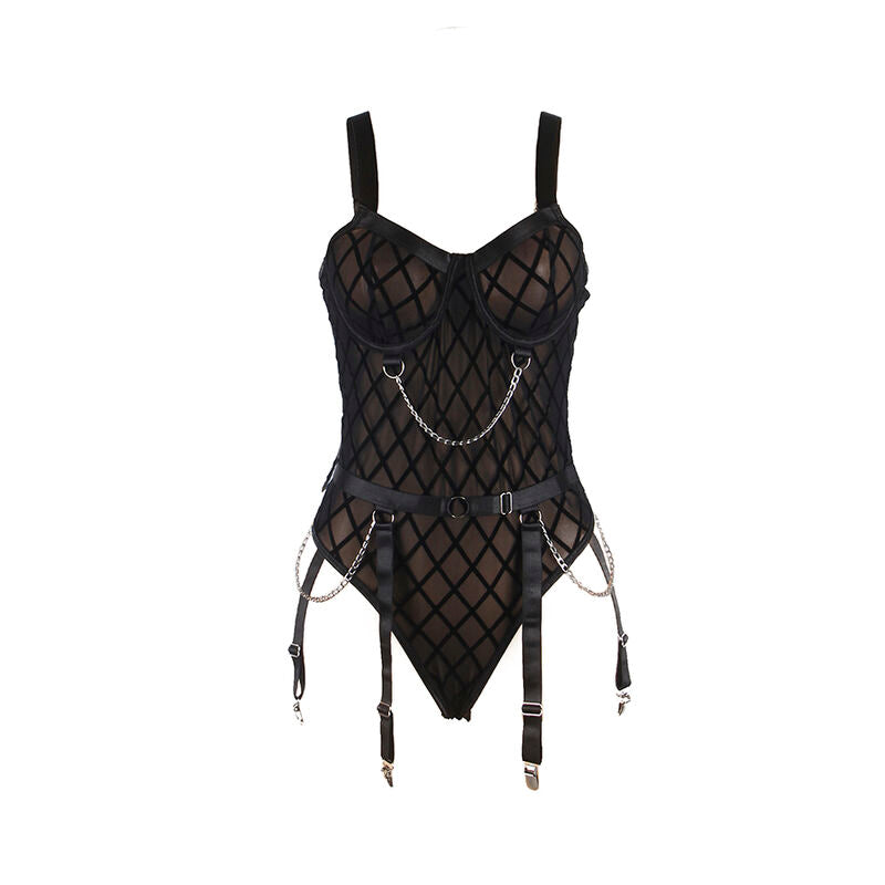 Body Erotico con Catene e Reggicalze Subblime — Nero L/XL