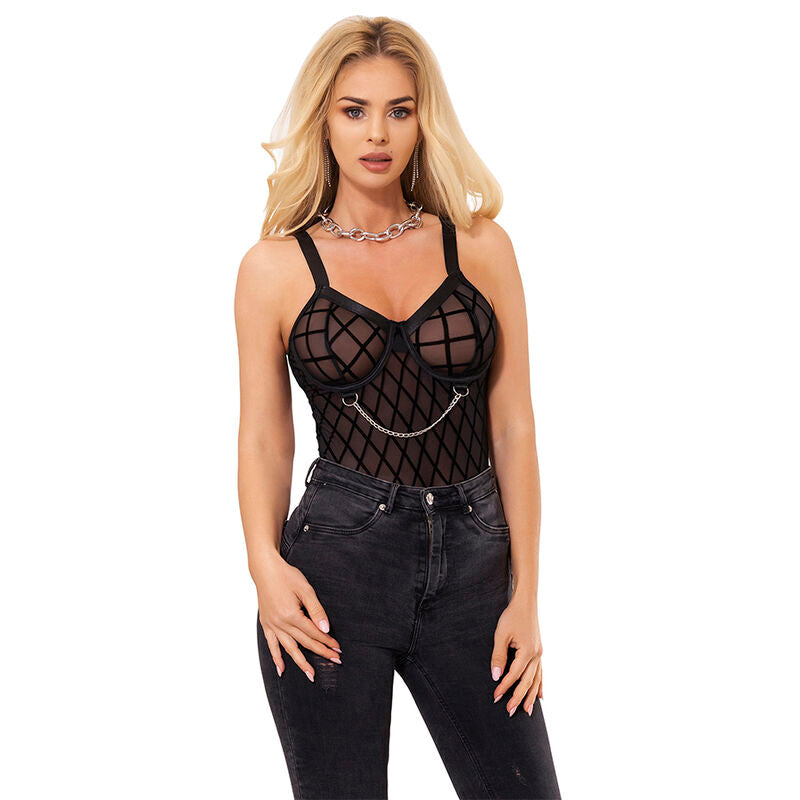 Body Erotico con Catene e Reggicalze Subblime — Nero L/XL