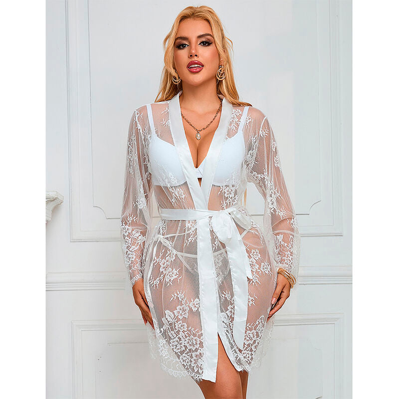 Camicia da Notte Manica Lunga Subblime — Floreale, Bianco S/M