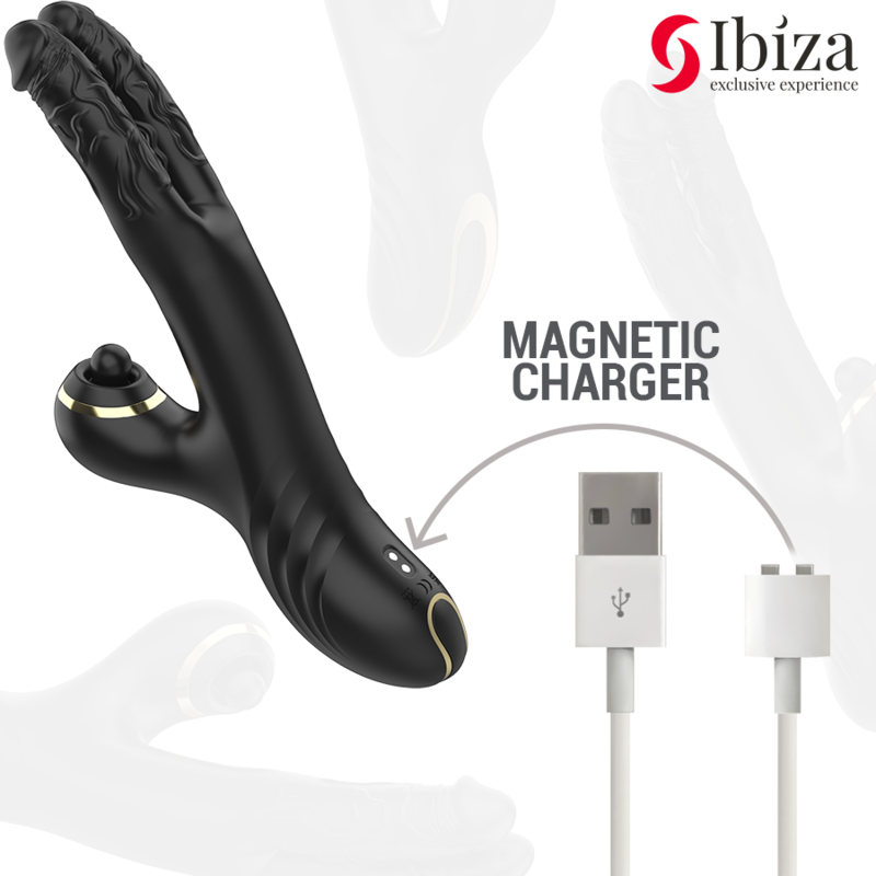 Vibratore Rabbit Ibiza Two Dragons — Doppio Stimolatore, Nero