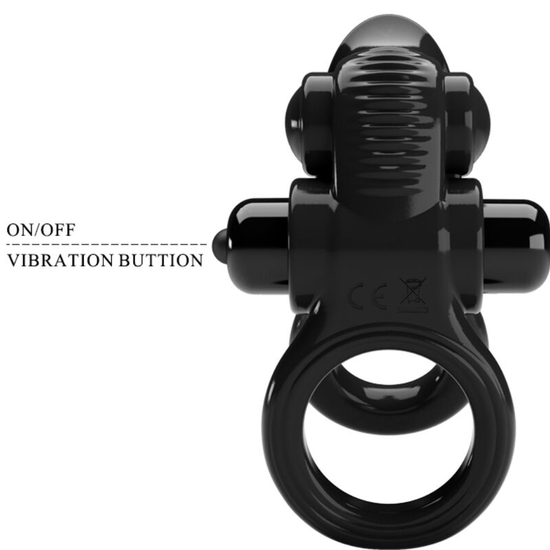 Anello Fallico Vibrante con Stimolatore Clitoride Pretty Love — Nero
