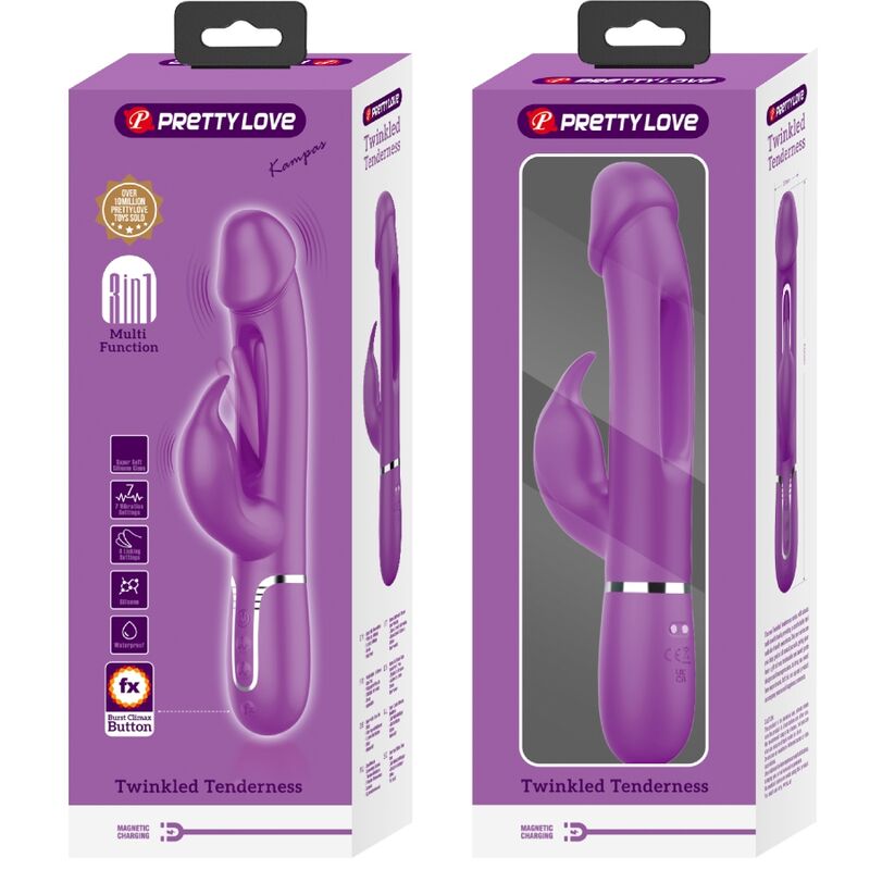Vibratore Rabbit Pretty Love Kampas 3in1 — Viola, 2 Motori