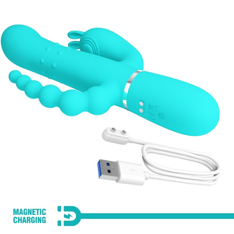 Vibratore Rabbit Triplo Pretty Love Cammy — 4 in 1, Blu