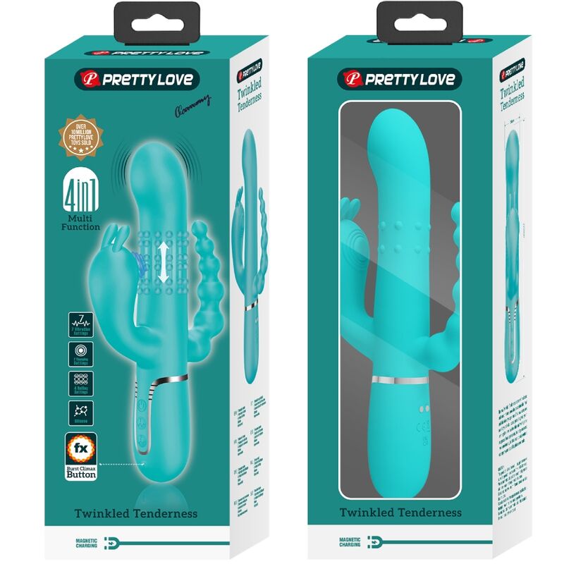 Vibratore Rabbit Triplo Pretty Love Cammy — 4 in 1, Blu