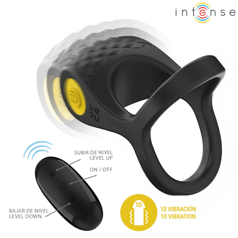 Anello Fallico Vibrante Doppio Intense Alex — 10 Vibrazioni, Nero