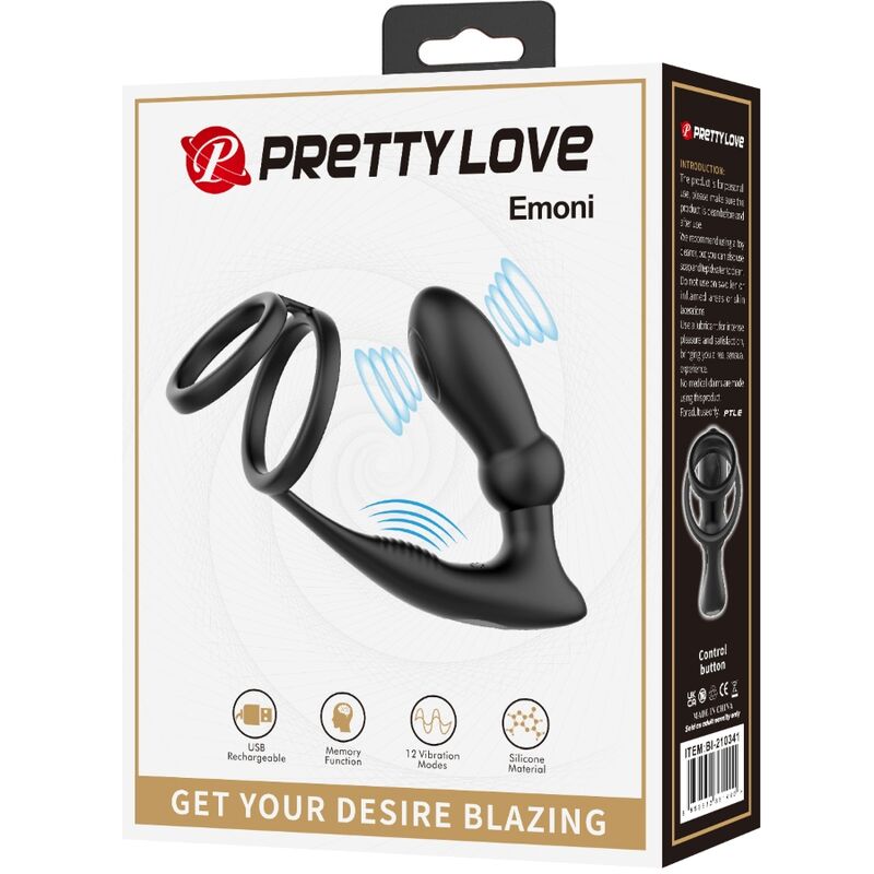 Anello Fallico con Plug Anale Vibrante Pretty Love Emoni — 12 Modalità