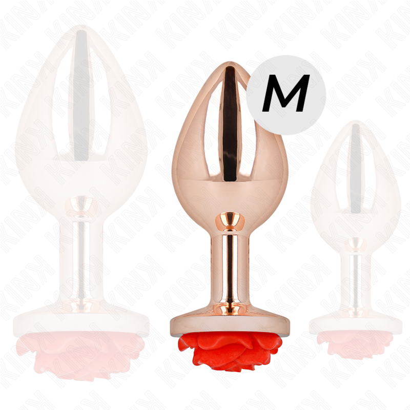Plug Anale in Metallo Kink — Oro Rosa con Rosa Rossa, M