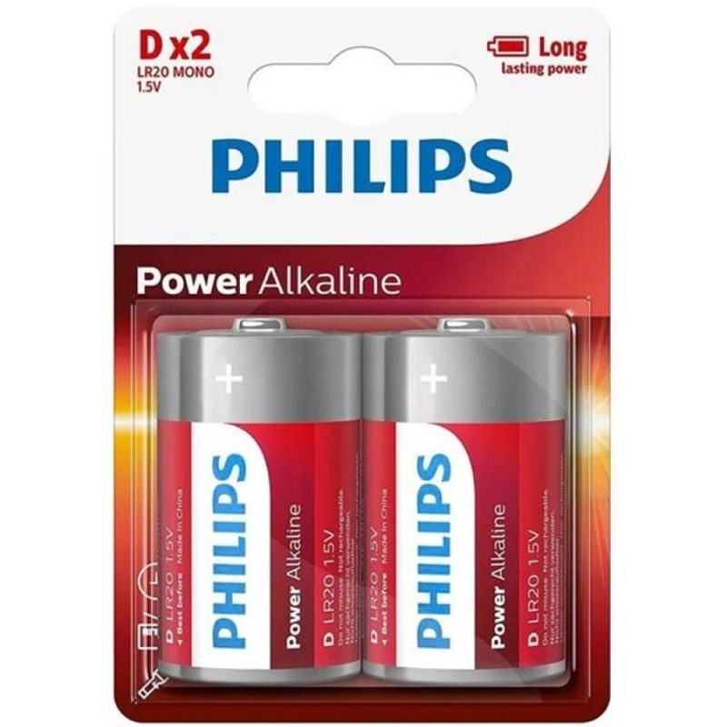 Batterie Alcaline D LR20 Philips Power — 2 Unità