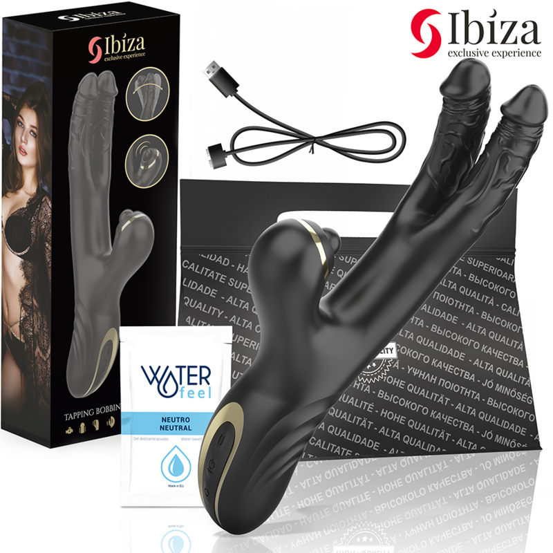 Vibratore Rabbit Ibiza Two Dragons — Doppio Stimolatore, Nero