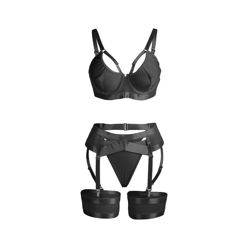 Set Lingerie Bondage con Reggicalze Subblime — Nero, S/M