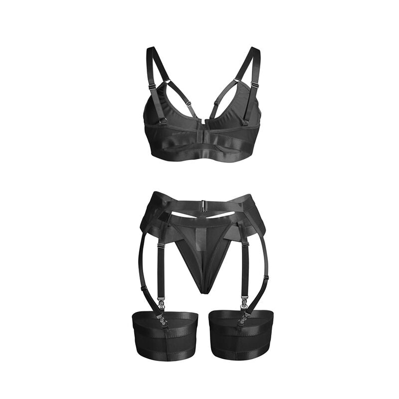 Set Lingerie Bondage con Reggicalze Subblime — Nero, S/M
