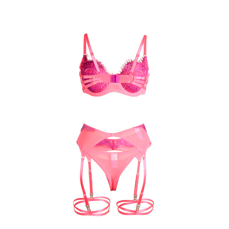 Lingerie Sexy con Pizzo Subblime — Set Reggiseno, Rosa/Viola S/M