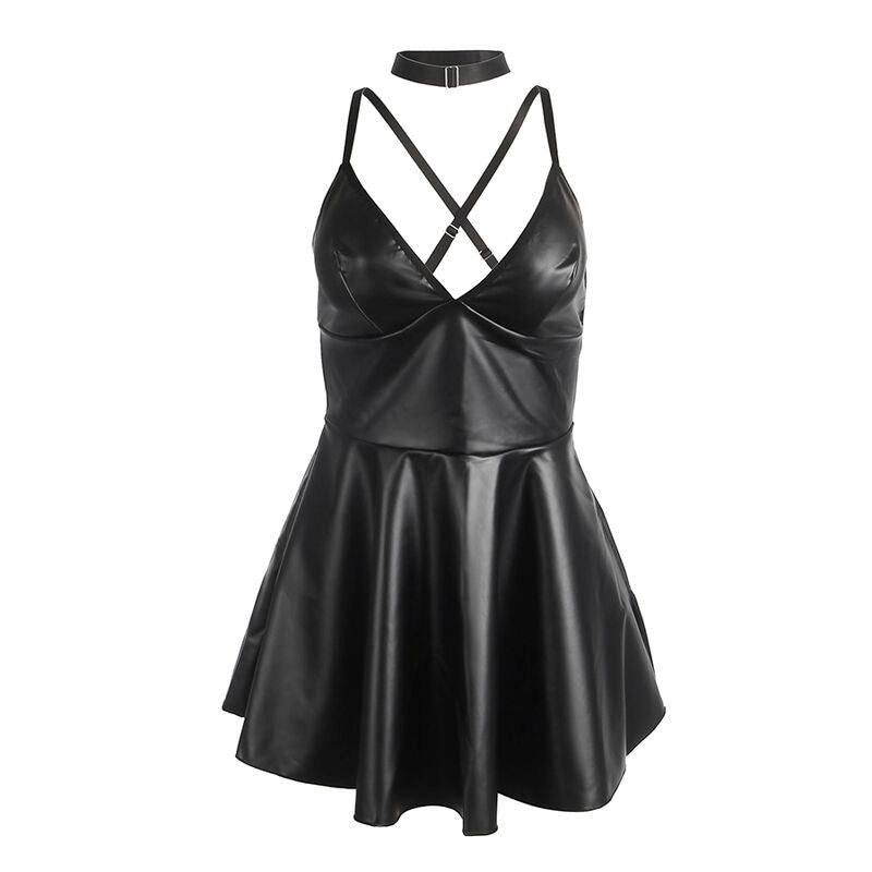 Lingerie Sexy Subblime — Abito Spalline Pelle PU Nero S/M