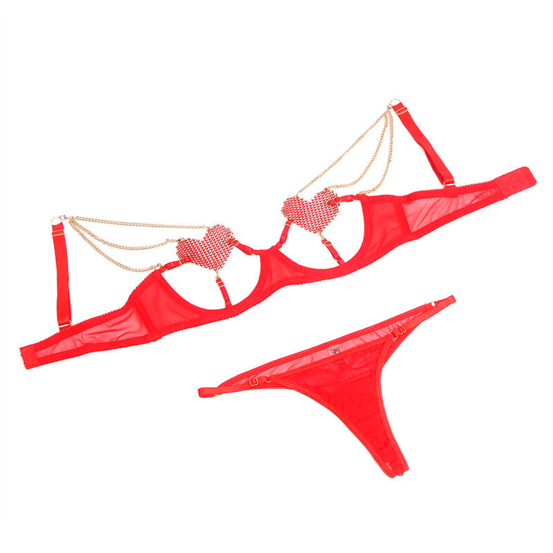Lingerie Sexy con Catene Cuore Subblime — Rete, Rosso S/M