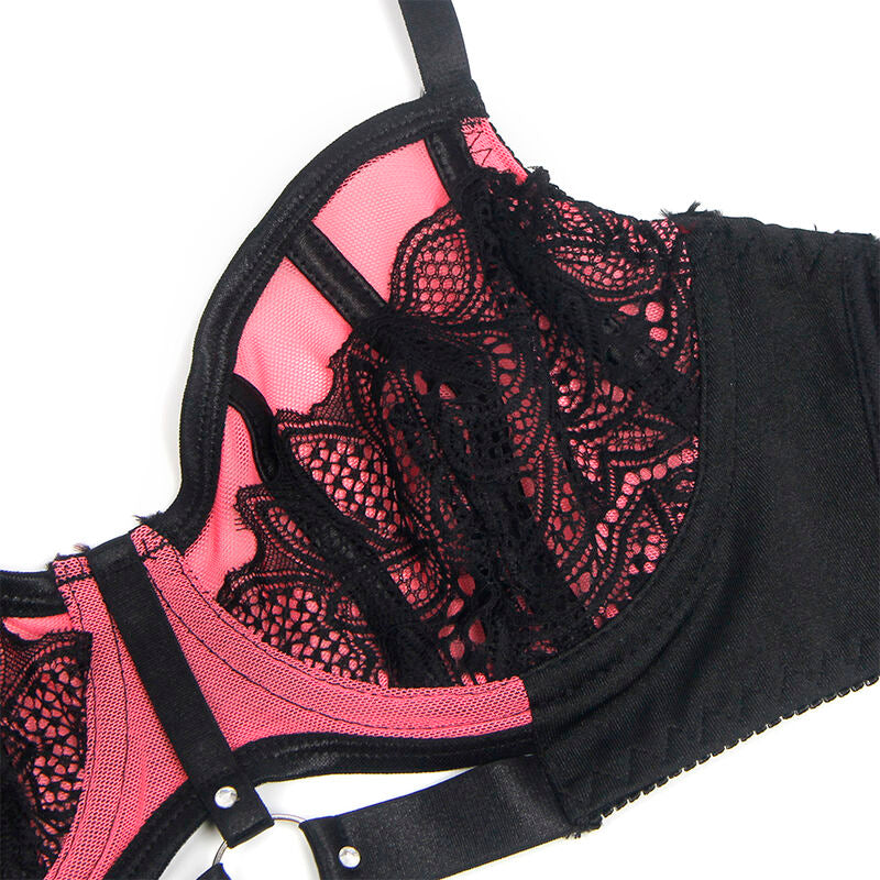 Lingerie Sexy in Pizzo Rosa Subblime — Reggiseno Push-Up, L/XL