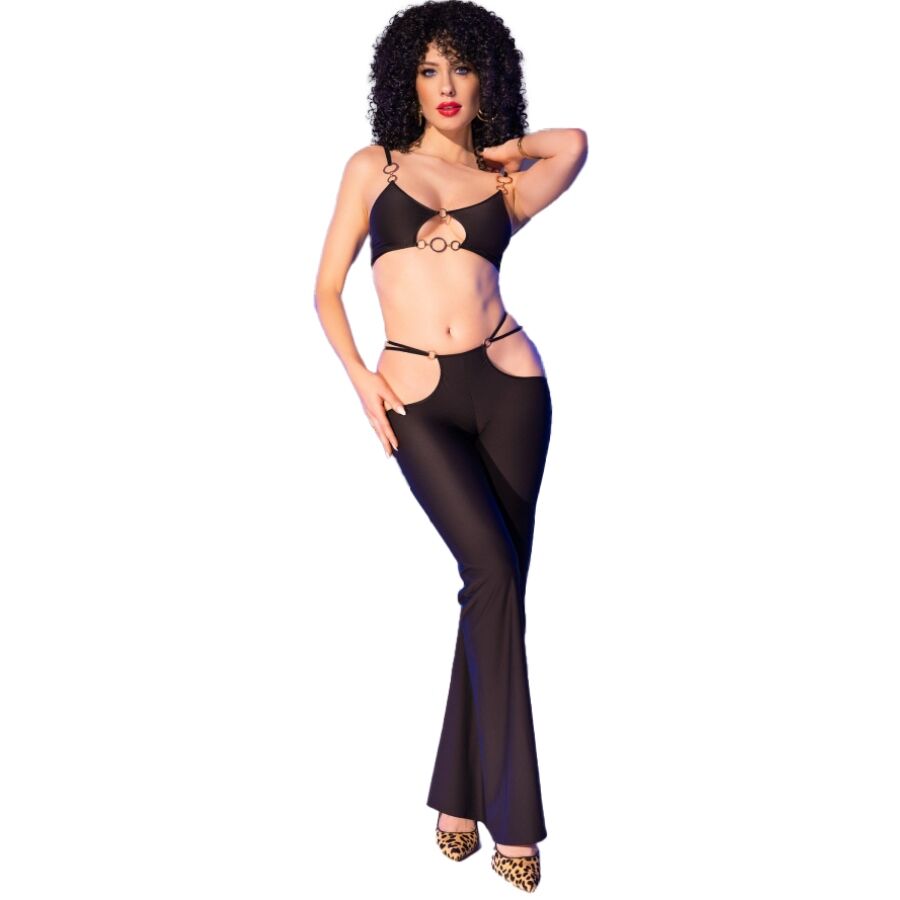 Lingerie Sexy Set Top e Leggings Chilirose CR4851 — Nero/Oro