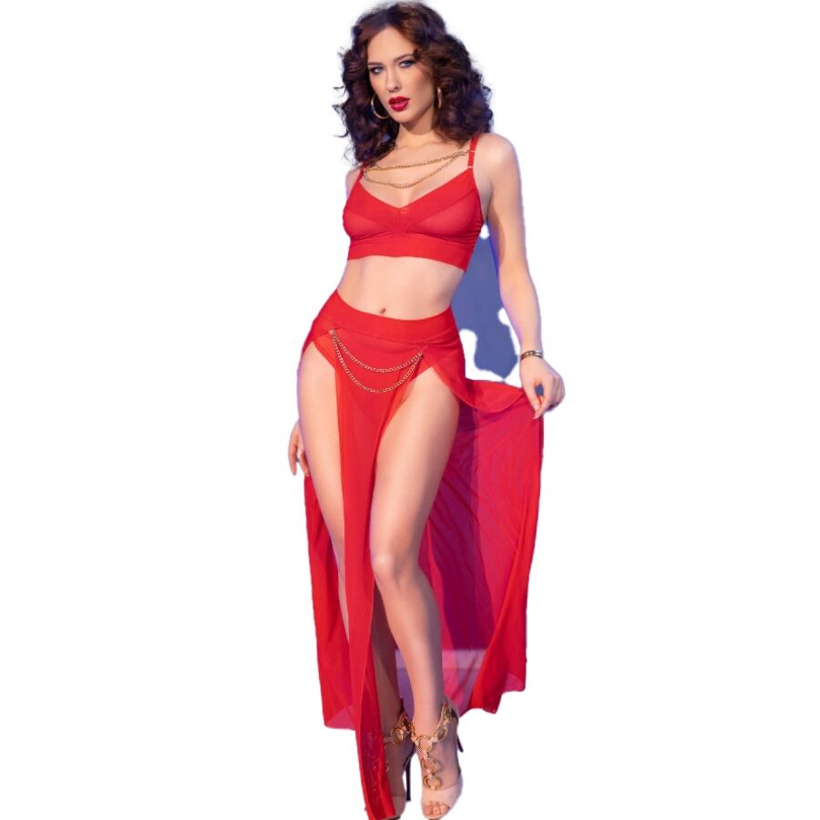 Lingerie Sexy Set Top e Gonna Chilirose CR4850 — Tulle Rosso XL