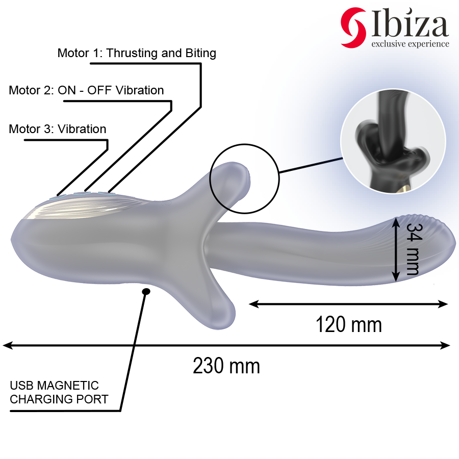 Vibratore Rabbit Rotante con Morso Ibiza Technology — 3 Motori
