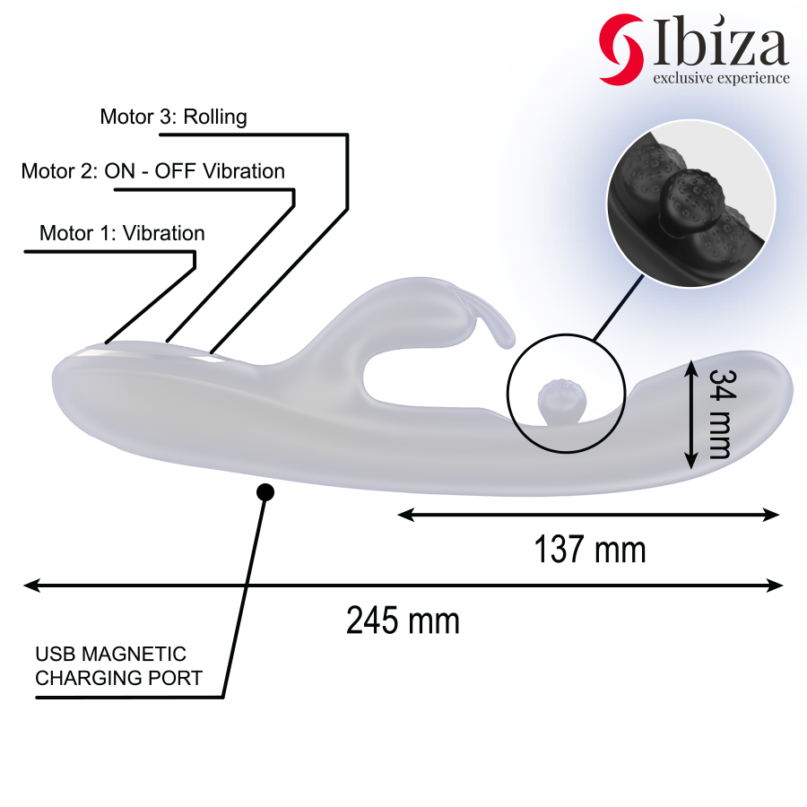 Vibratore Rabbit con Perla Rotante Ibiza — 3 Motori