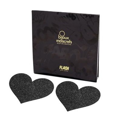 Copricapezzoli Adesivi Glitterati Bijoux Indiscrets Flash — Cuore Nero