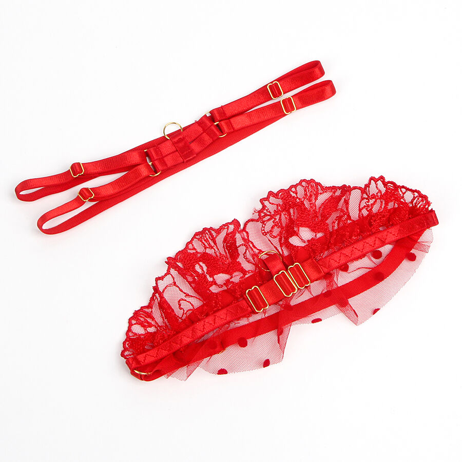 Reggicalze e Reggiseno in Pizzo Subblime — Rosso, L/XL